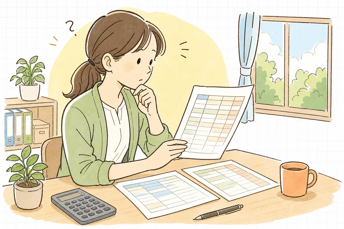 事務所の机で給与明細と社会保険料の控除欄を見比べ、標準報酬月額がどこから来ているのかを確かめている中小企業のひとり労務担当者