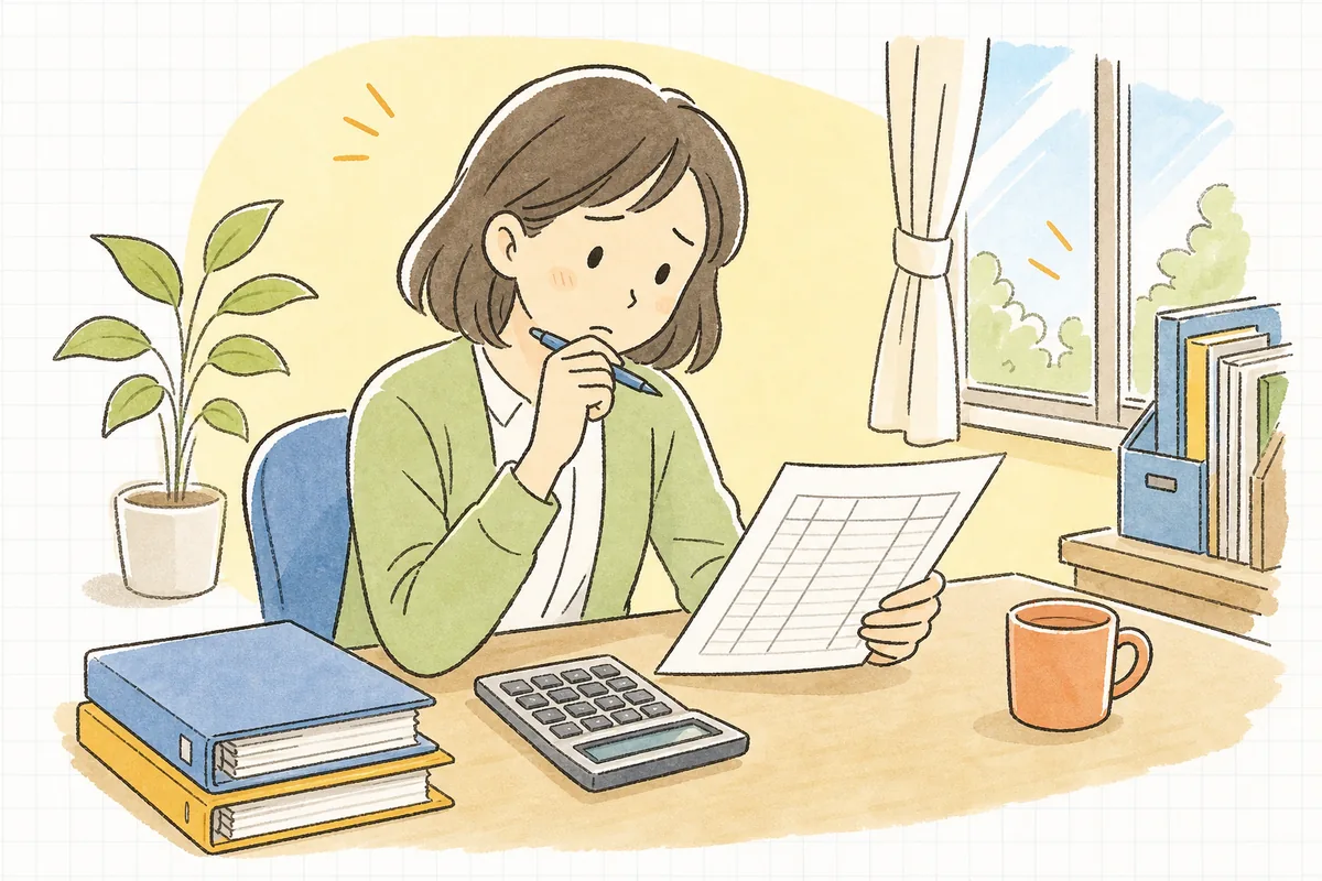 事務所の机で、勤怠の記録と電卓を見比べながら、欠勤と遅刻の控除額をどう計算するか静かに考えている中小企業のひとり労務担当者